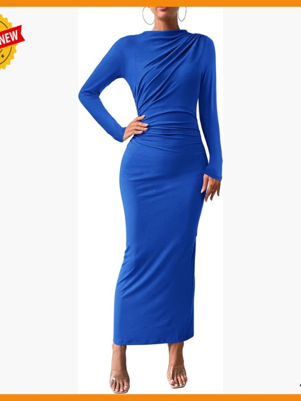 Long Sleeve Bodycon Maxi Dress Ruched Back Slit Formal Cocktail